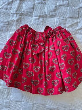Red Heart Print Skirt with Bow